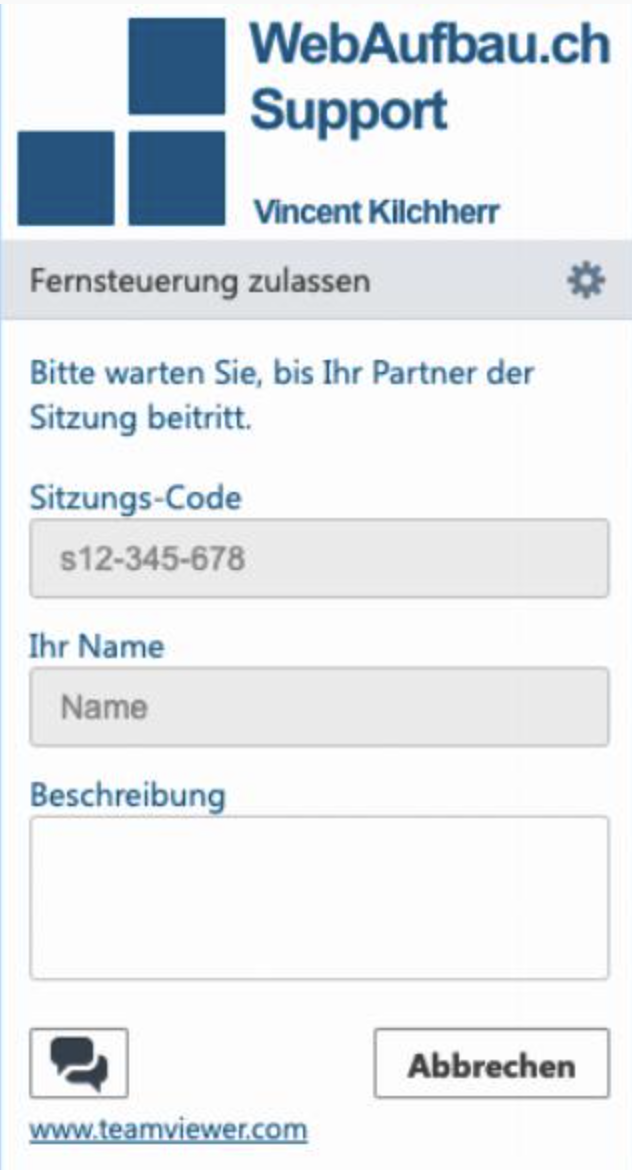 Screenshot TeamViewer WebAufbau